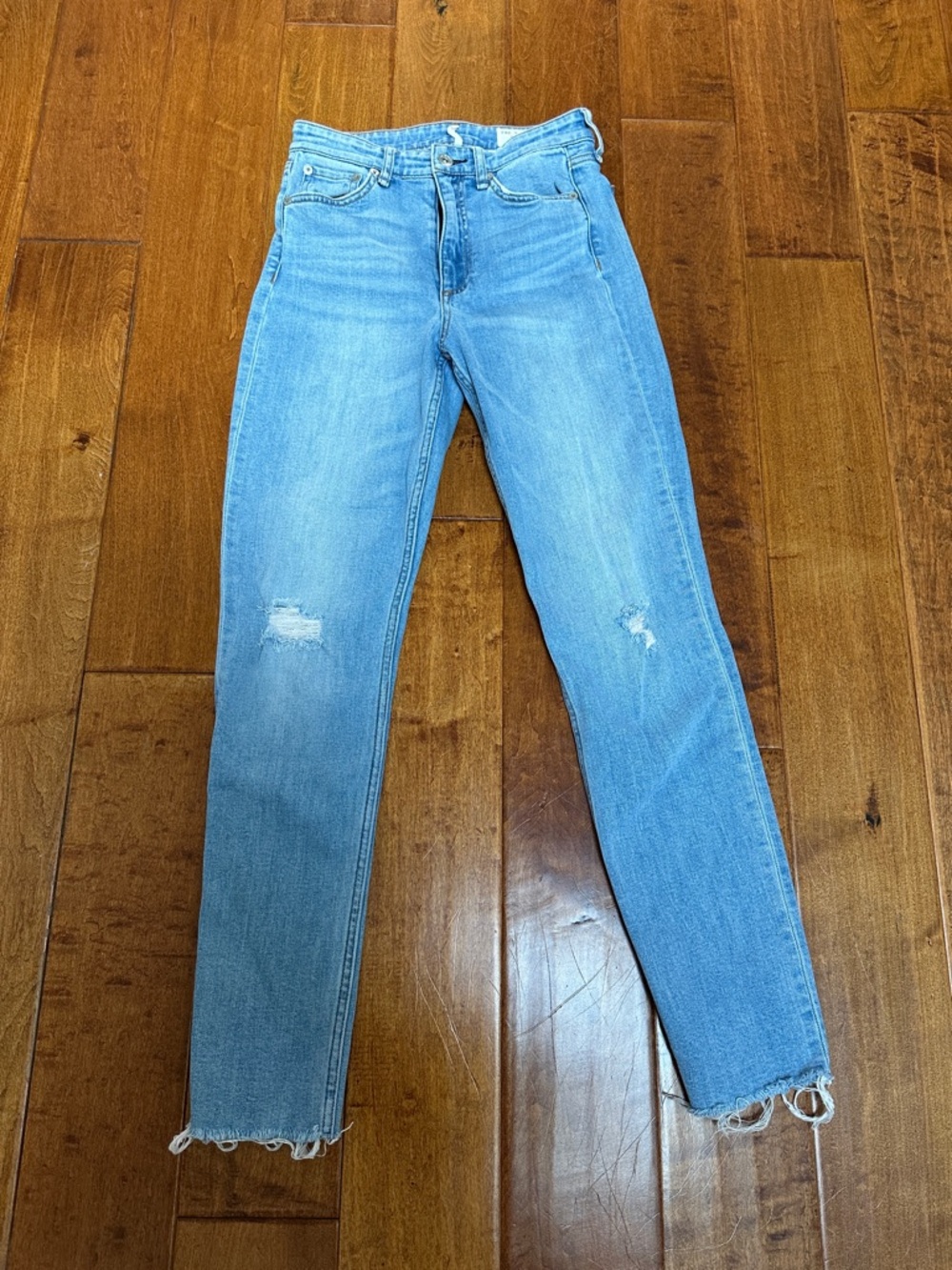 rag & bone Light Blue Skinny Jeans with Frayed Hem
